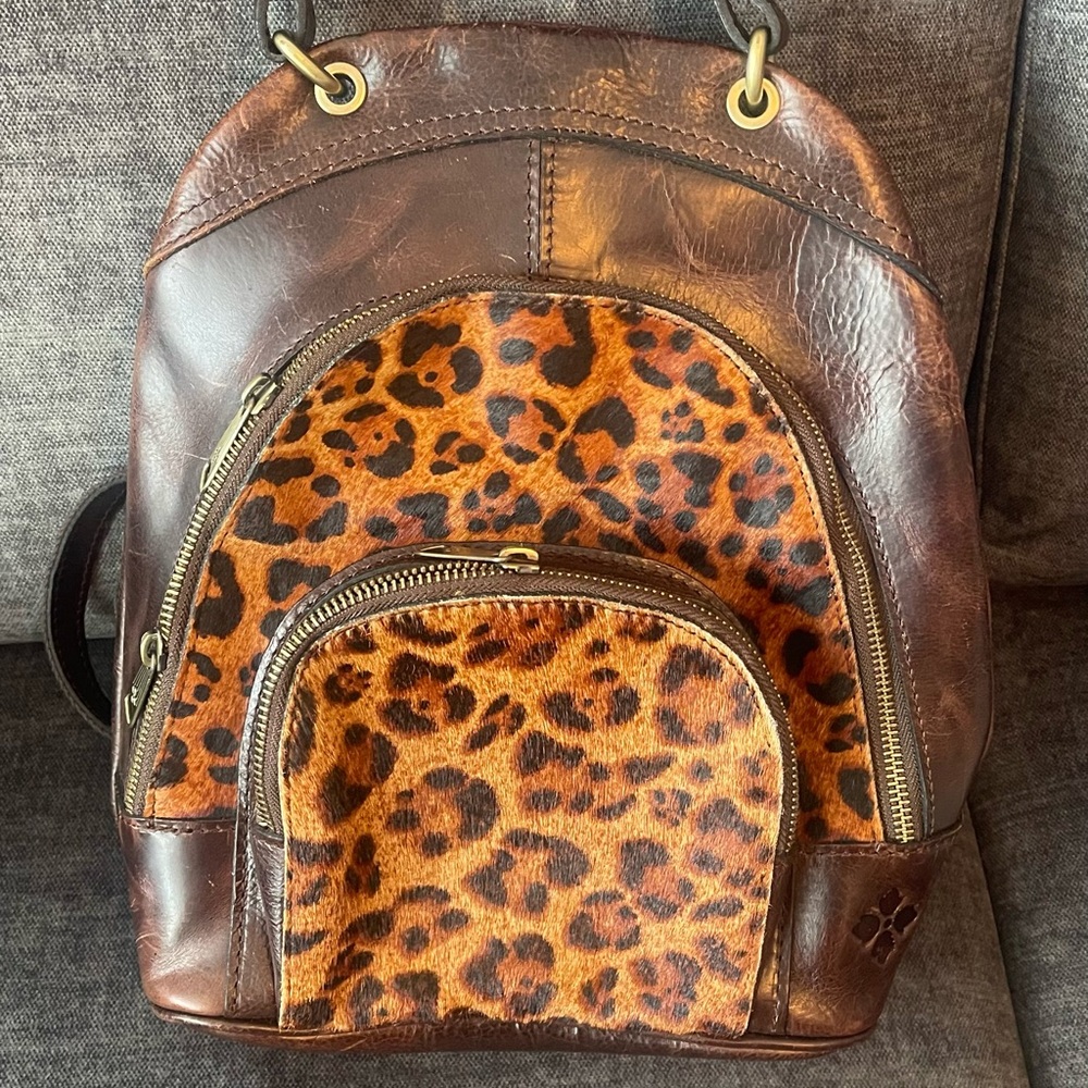 Patricia Nash Alencon Brown and Leopard Print Backpack.